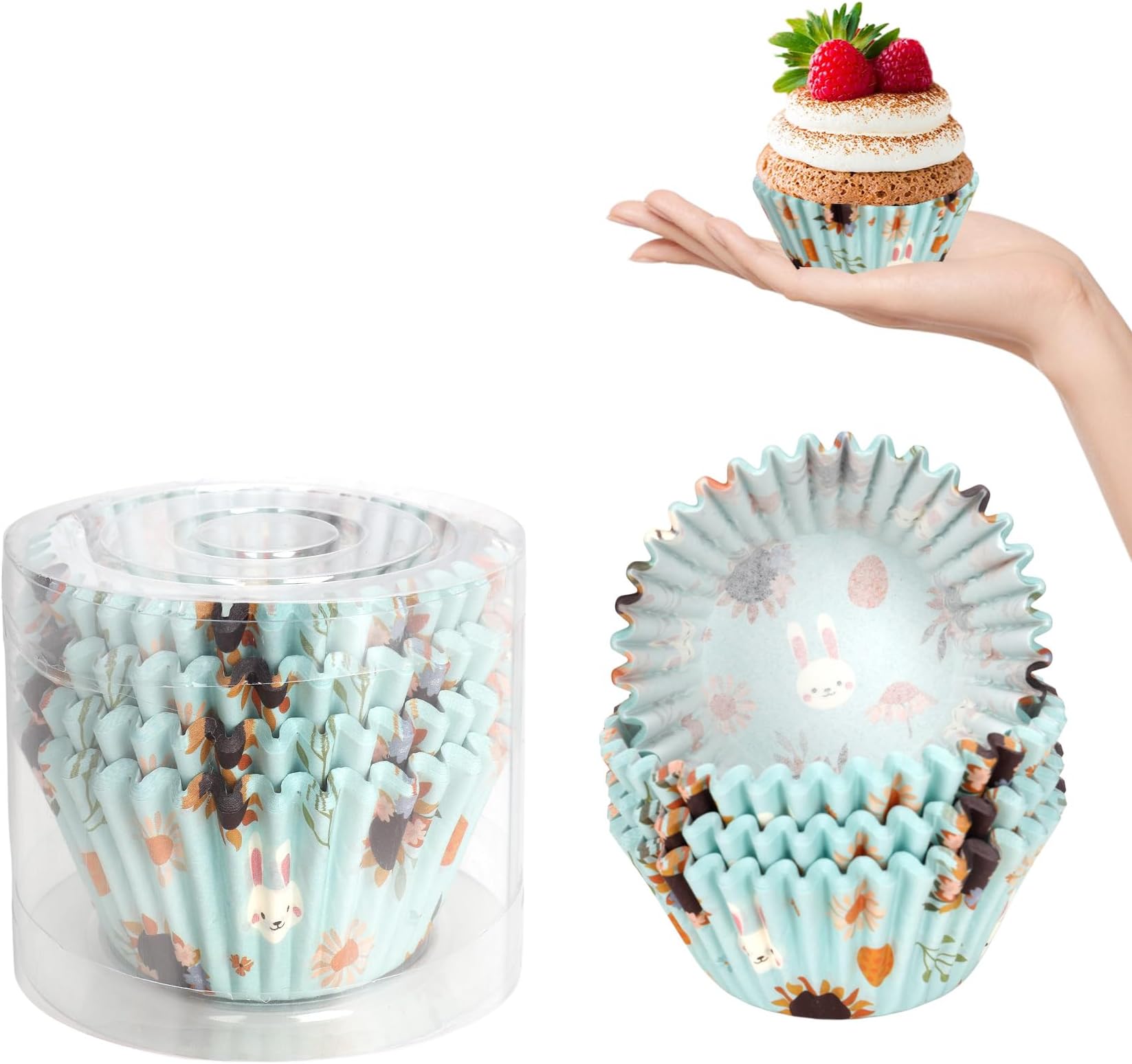 Easter Cupcake Liners Baking Supplies Cups Cake Decorations Standard Muffin Liners Mini Candy Pan for Easter Holiday Baking Sunflower Blue Cupcake Wrappers Paper Wraps 100 Count 2x1.38inch