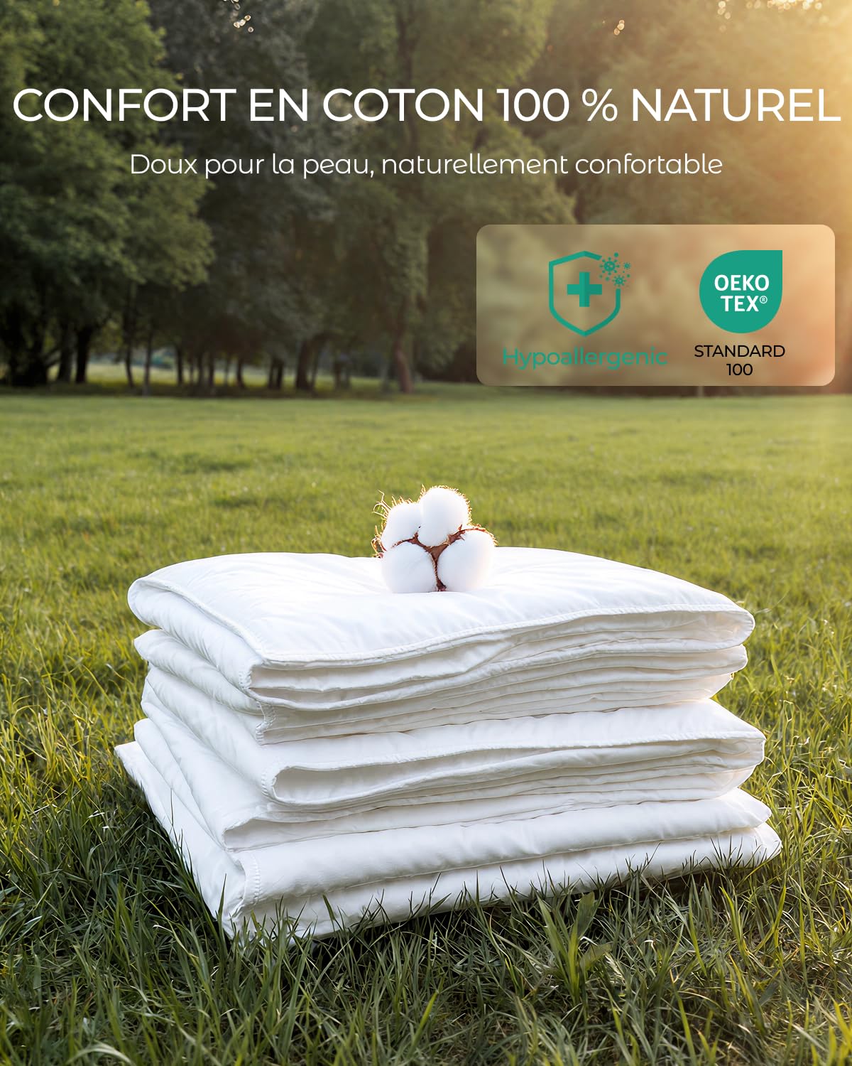 FAUNNA Housse de Couette Anti-acariens et Anti-allergènes, 100% Coton | Avec fermeture éclair pour protéger contre les acariens et les punaises de lit ; en blanc, pour couettes de 200 × 200 cm.