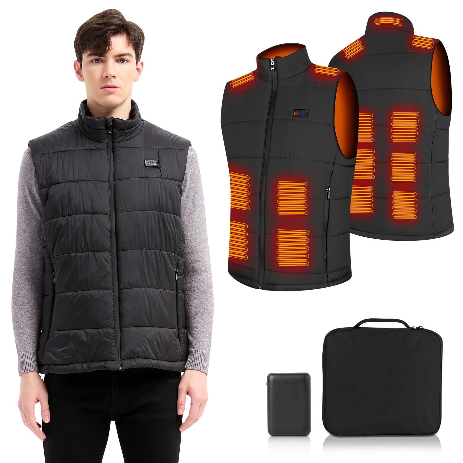 Amiable Gilet Riscaldato Uomo, Giubbotto Riscaldato,15 Zone, Gilet Riscaldato con 10000mAH Batteria Recargable, Giacca Riscaldata per All'Aperto Lavoro, Pesca, Ciclismo
