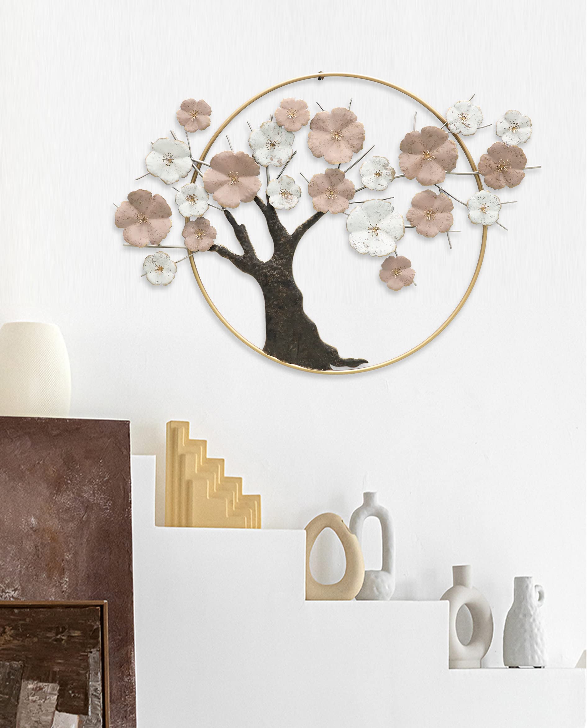 Kobolo Metallbild 3D Wanddeko Cherry Blossom aus Metall 101x72x6 cm