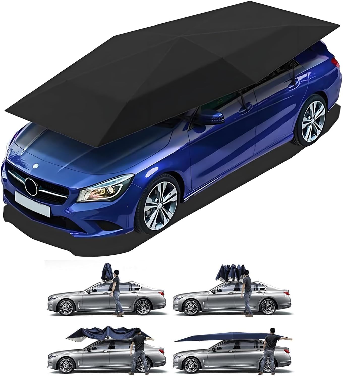 Fully Automatic Car Umbrella for Roof, Universal Car Tent with Bracket,Portable Protection Carport, Folded Cars Sun Shade Movable Canopy for Outdoor Black-4.6m