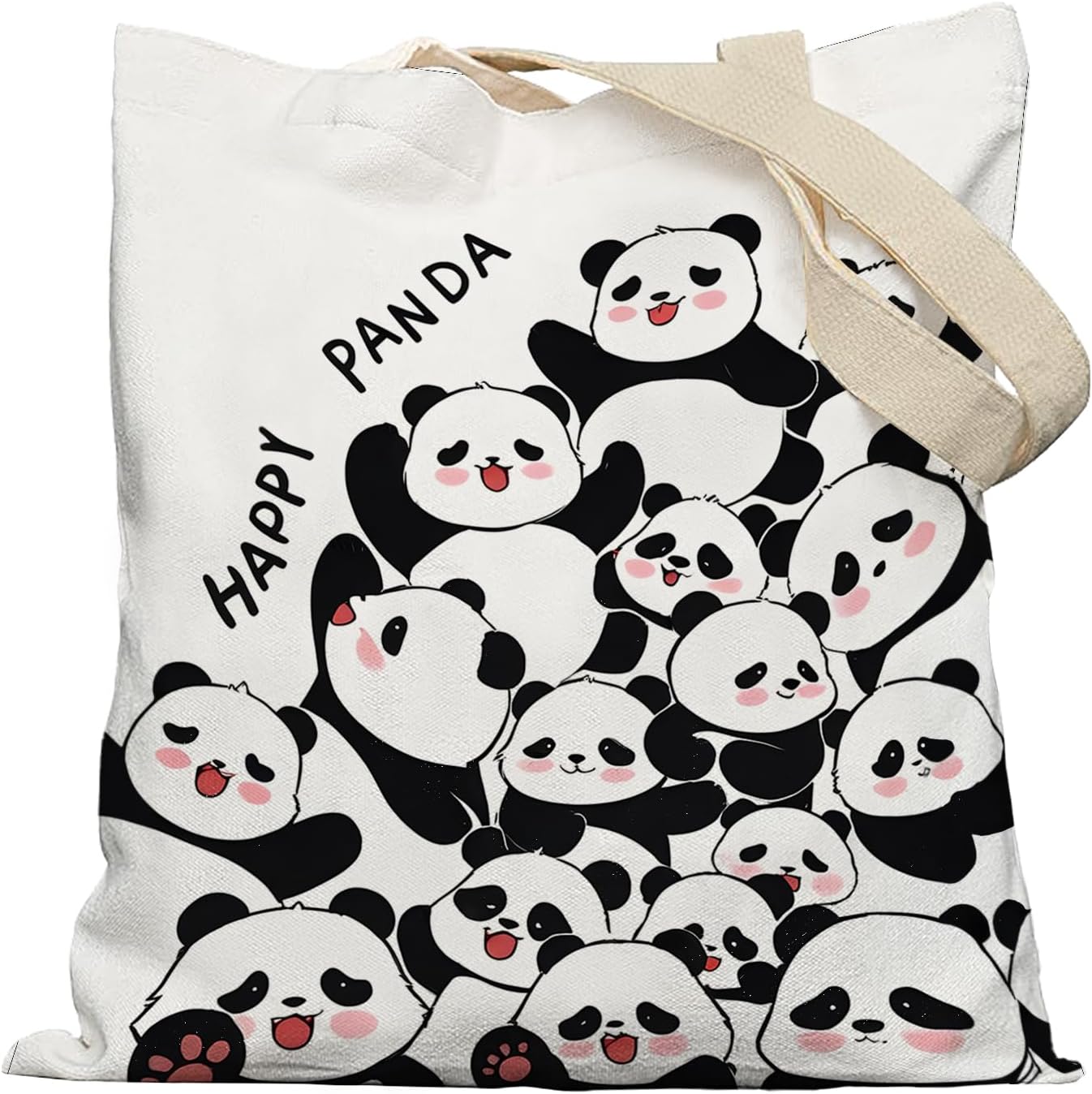 Cute Panda Canvas Tote Bag, Panda Gifts for Women, Reusable Grocery Bags, White