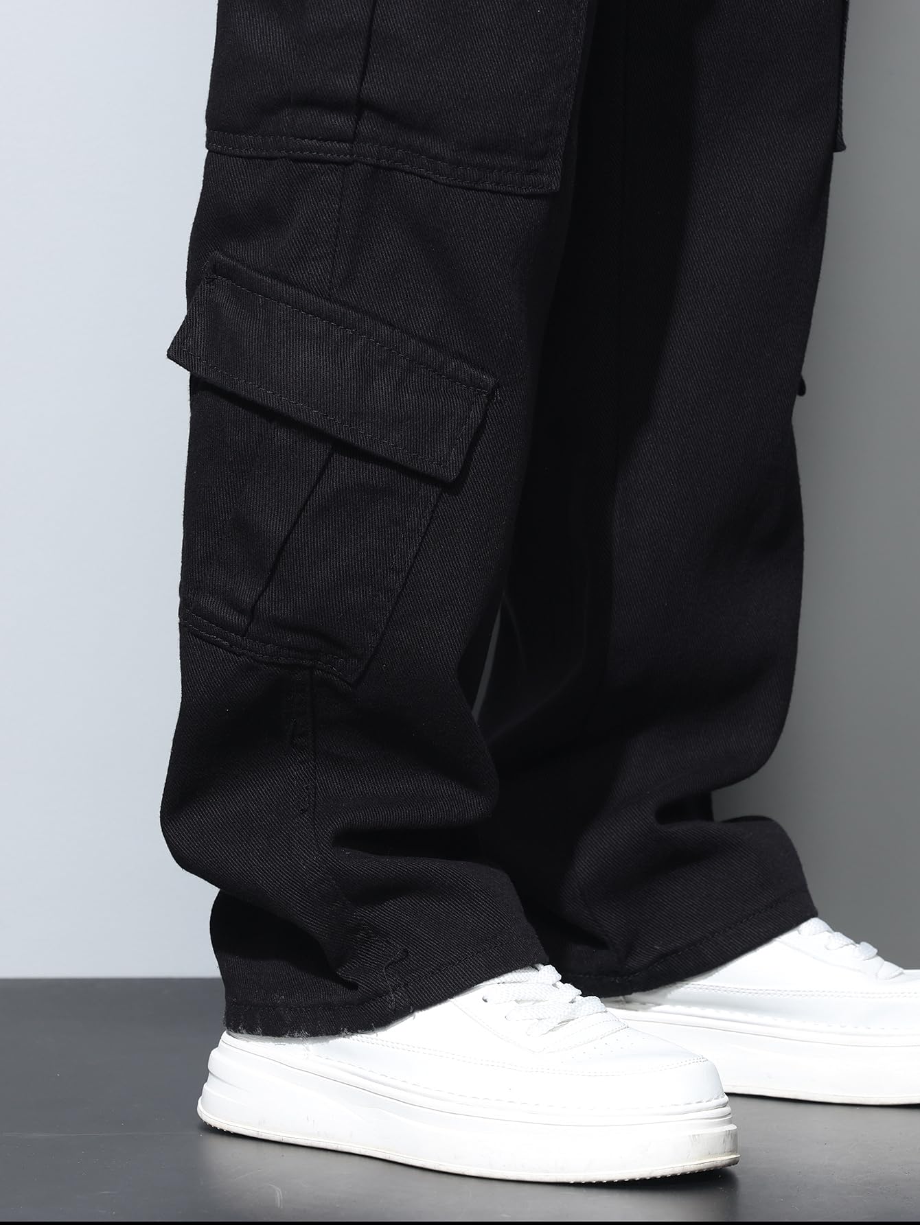 Uomo Casual Baggy Cargo Denim Pants con Tasche Gamba Larga Skater Jeans Y2k Hip Hop Streetwear