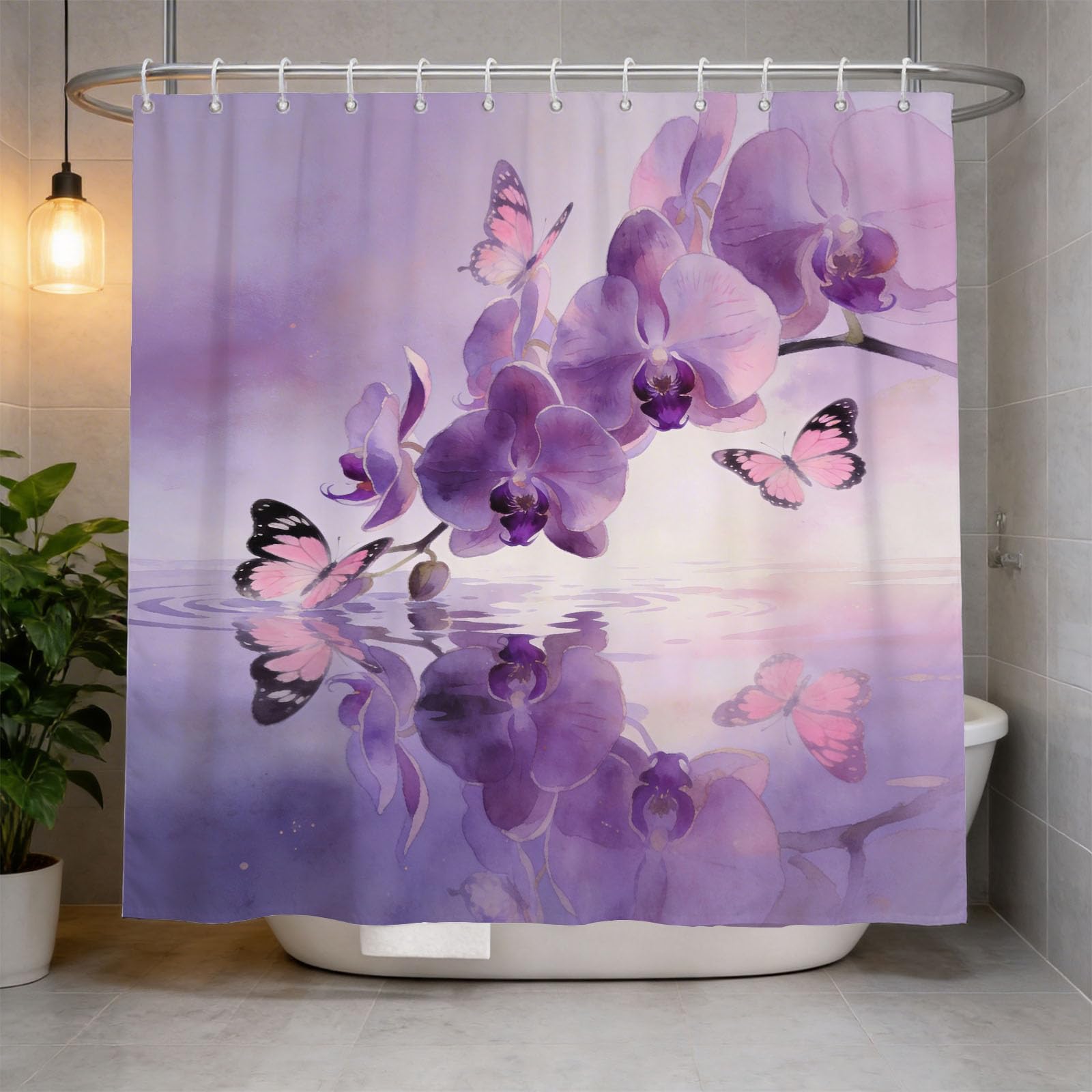 Hongduo 3D Orchid Butterfly Shower Curtain for Stalls Bathtubs Chic Bathroom Decor Shower Curtain Set Polyester Fabric Waterproof 120x180cm/48X71 Inch with Hooks