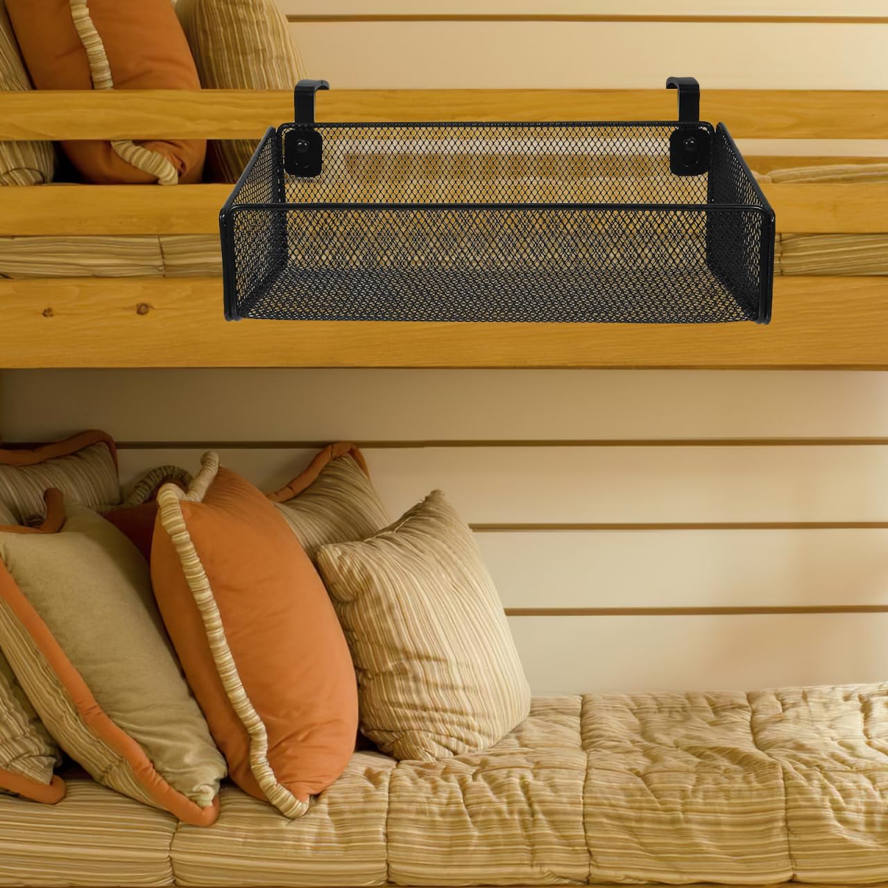 PRETYZOOM Metal Hanging Caddy with 5 Pairs of Hangers, Floating Cubicle Storage Organizer, Multi-Usage for College Dorm Bunk Bed, Hospital Bed, Office Cubicle - 10x5x3.5 Inches