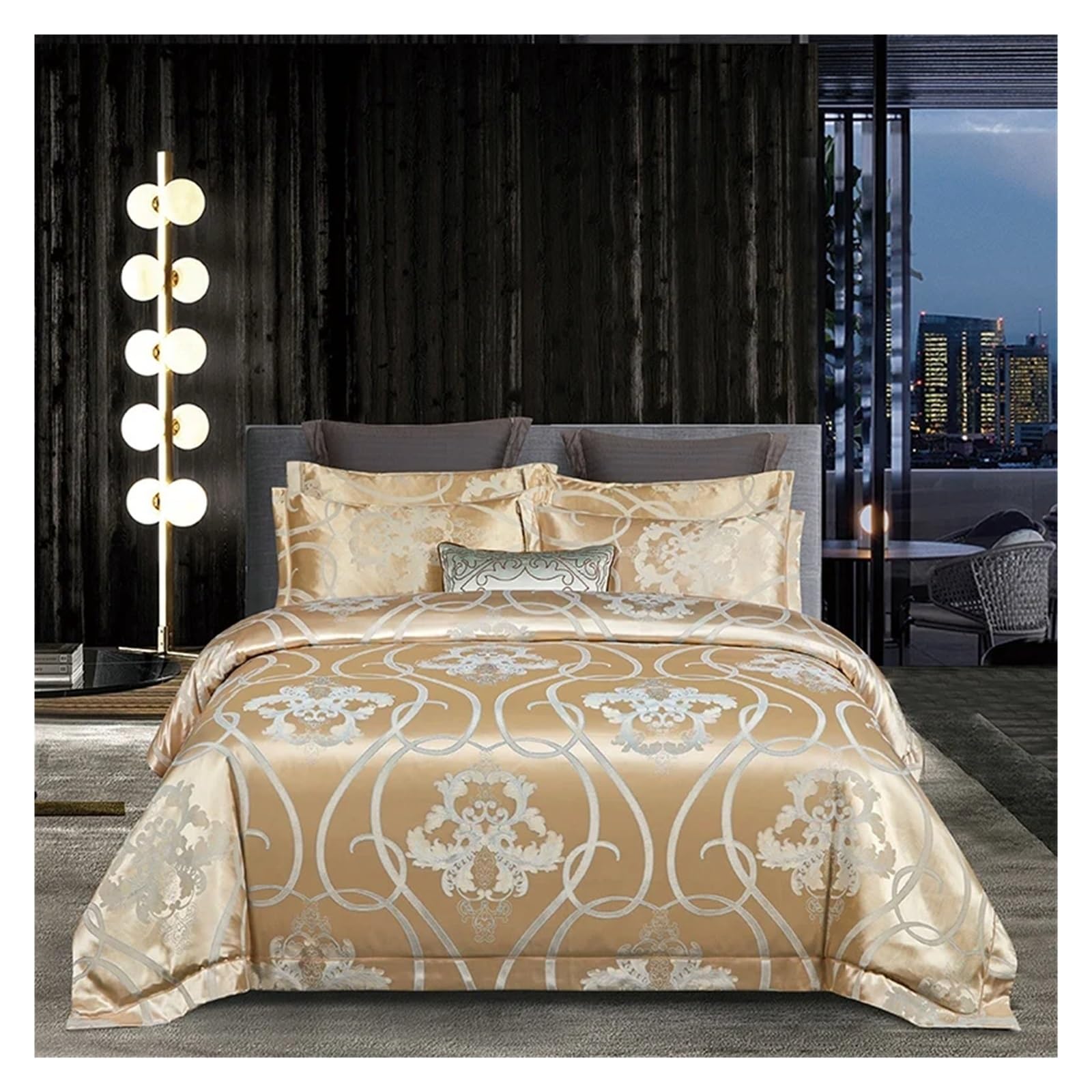 Parure de lit luxe en satin de coton Jacquard or pour chambre de maître