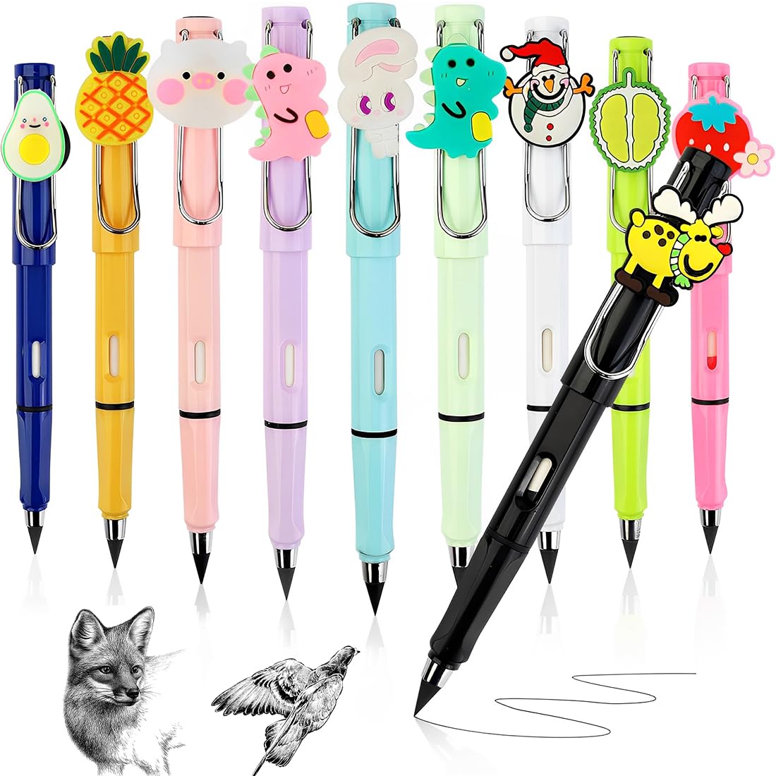 10 Lapiz Infinito para Niños,Lapiz Eterno Animales Kawaii,Lapiz Eterno Lapices Regalos Cumpleaños Niños Colegio,Sin Tinta, infinito Portátil Reutilizable Ideal Festivales Infantiles,Fiestas