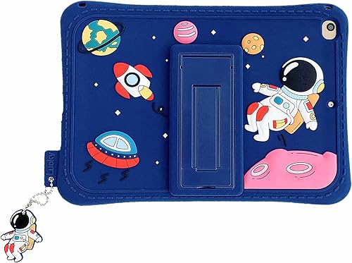 Funda para Samsung Galaxy Tab A7 Lite de 8.7 pulgadas T220T225, funda de silicona con patrón de astronautas de cosmonautas con colgante con cordón y