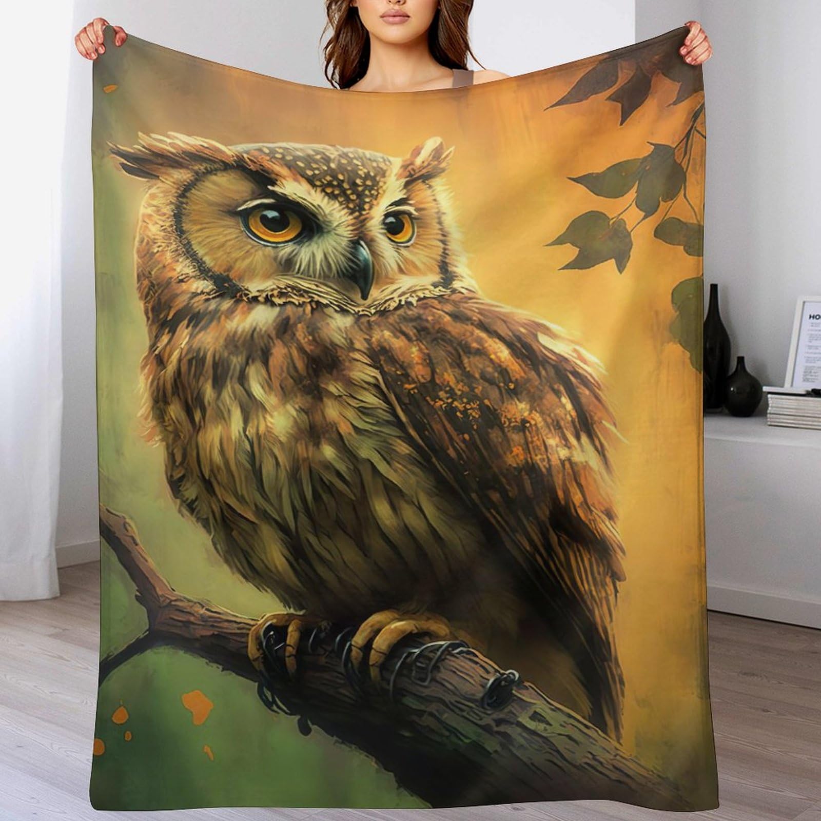 Couverture flanelle hibou impression 3D le cadeau idéal pour décorer une chambre