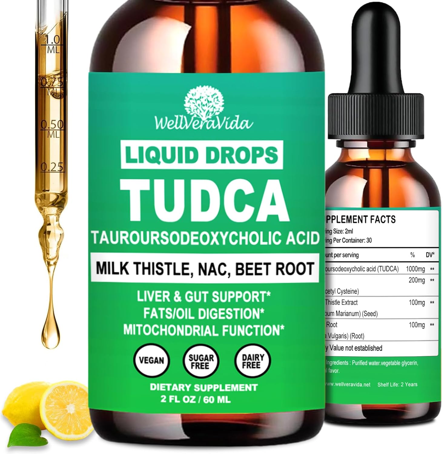 TUDCA Supplement 1000mg Liquid Drops, Advance 4-IN-1 TUDCA Bile Salts w. NAC Milk Thistle Beet Root, Potency TUDCA+ Support Liver Detox Repair Bile Flow Gallbladder & Gut, Stronger than Pill Capsules
