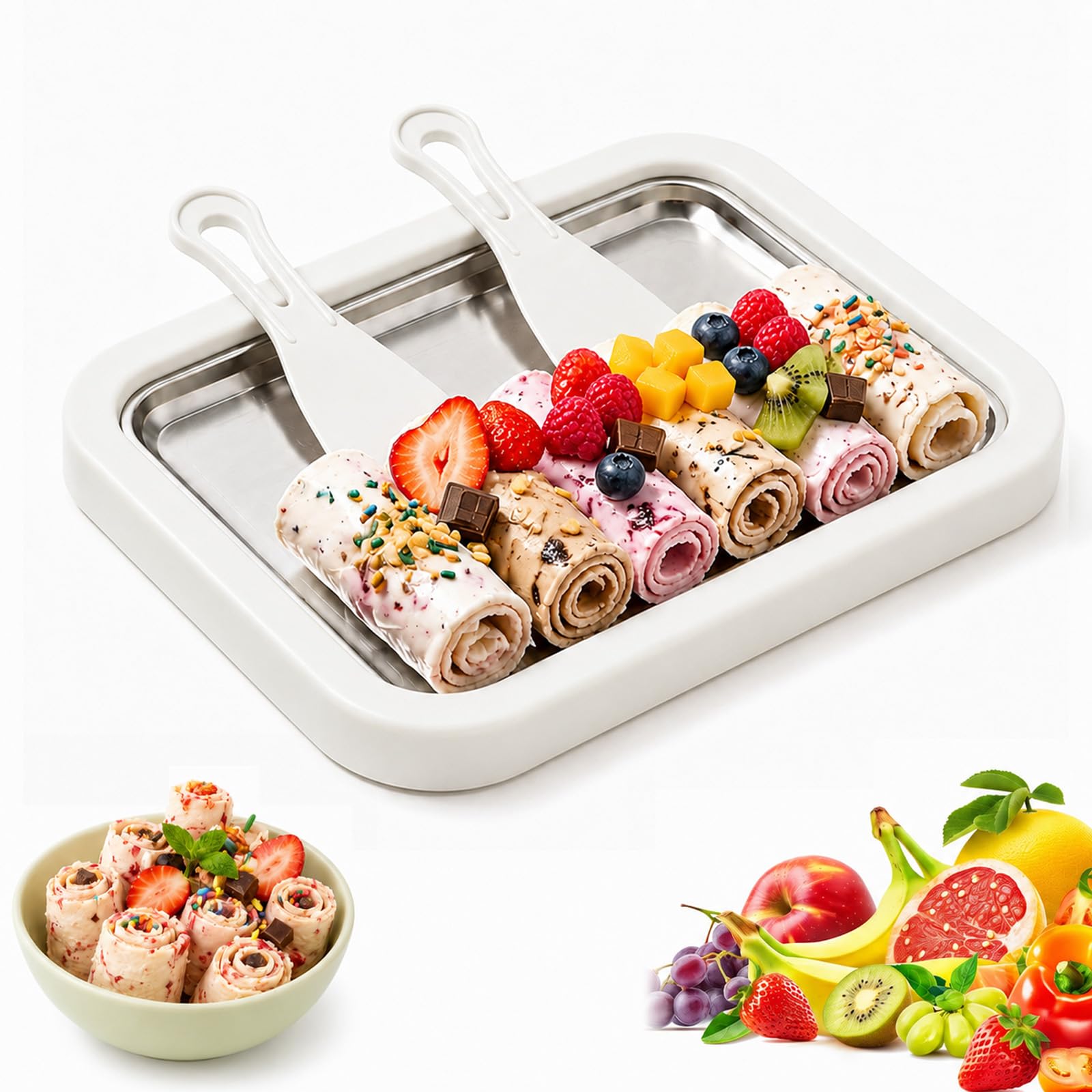 Frostlab - Kit De Plaque À Glaces Roulées Maison, Appareil De Dessert Glacé Sans Électricité, Activité Gourmande Diy, Inclut 1 Plaque + 2 Spatules (Blanc)