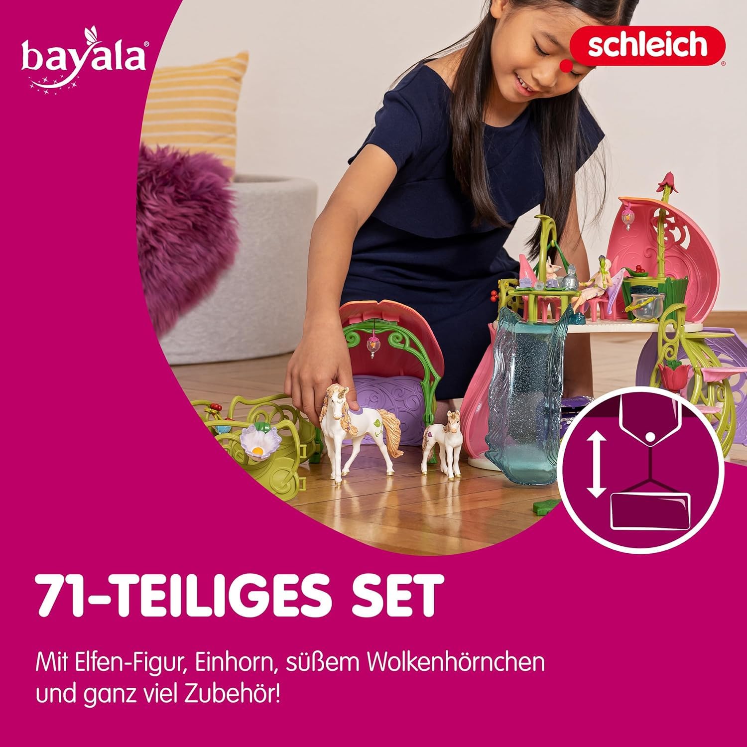 Schleich BAYALA | Glitzerndes Blütenhaus mit Einhörnern, See & Stall 42445 | Set inkl. Elfe, Wolkenhörnchen und Zubehör | tolles Geschenk für Mädchen und Jungen | Spielfigur ab 5 Jahren | 71 Teile