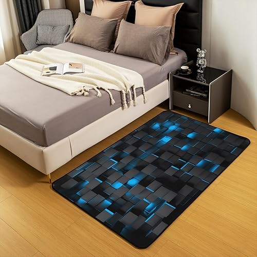 Miniatura 5 de Feelyou Alfombras azules y negras para sala de estar, dormitorio, 5 x 7 pulgadas, alfombra geométrica ligera, geométrica, juego de alfombras