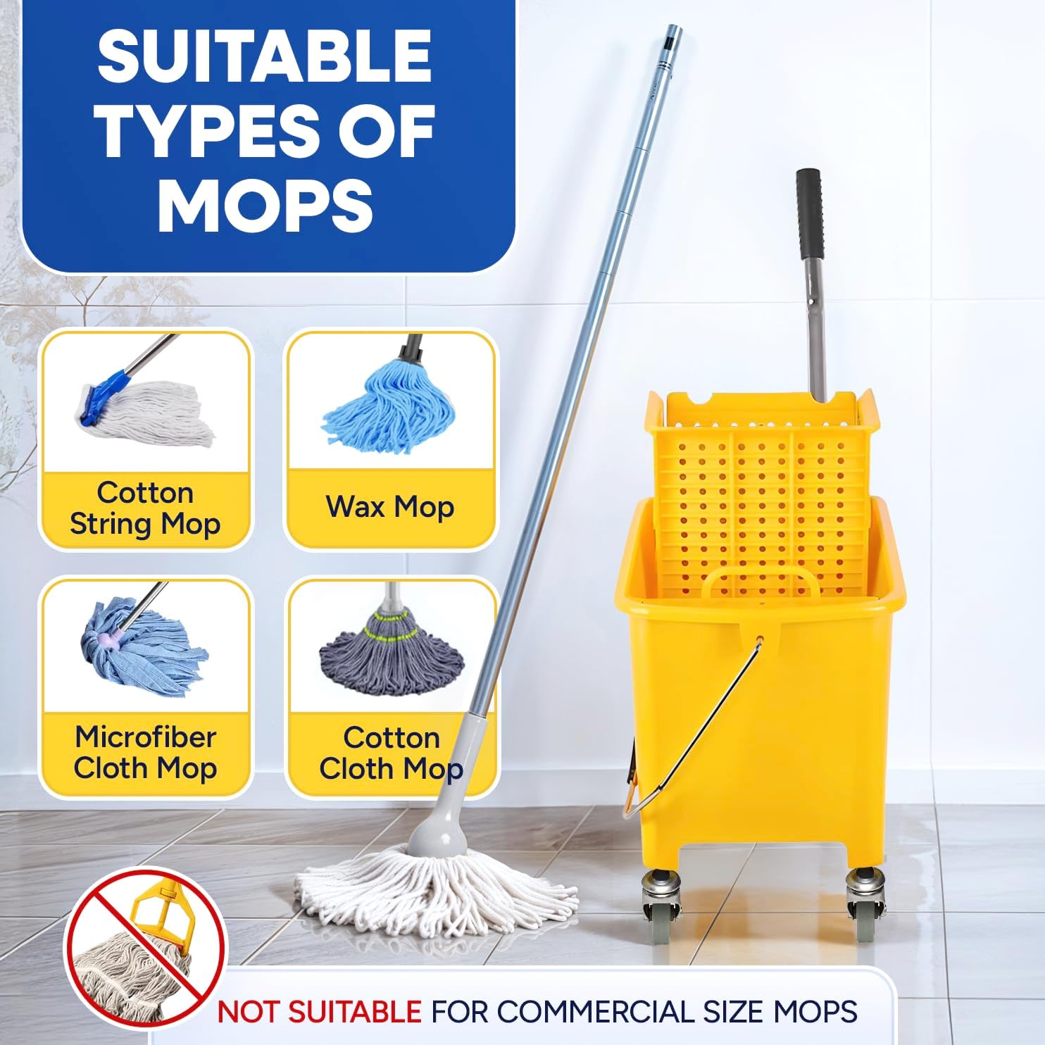 PLASTIC PRINCE Mop Bucket with New Reinforced Metal Wringer on Wheels Small 5 Gallon Dual Chamber Industrial Mop Bucket with Reinforced Metal Wringer Separate Dirty Water 20 Quart Yellow