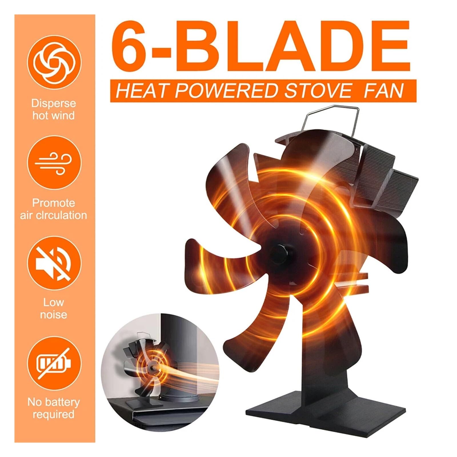Ventilador Estufa Leña Ventilador De Estufa Leña 6 Aspas Alimentado Por Calor Ecológico Chimenea Silencioso Calentador Hogar Cálido For El Invierno Distribución Eficiente Del