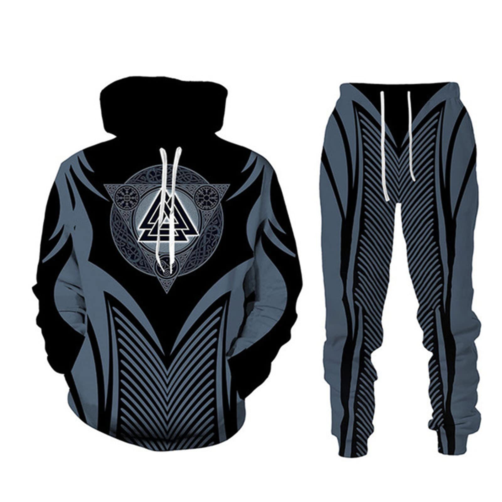 Kewing Men's # 3 Tracksuit 2 Piece Set Viking Warrior 3D Printed Hoodie And Sweatpants Fashion Casual Sweatshirt Suits