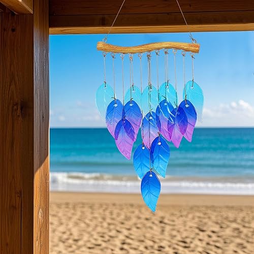 Miniatura 7 de Campanillas de viento de hojas de vidrio para decoración conmemorativa al aire libre, campanillas de viento únicas para jardín, patio, porche y