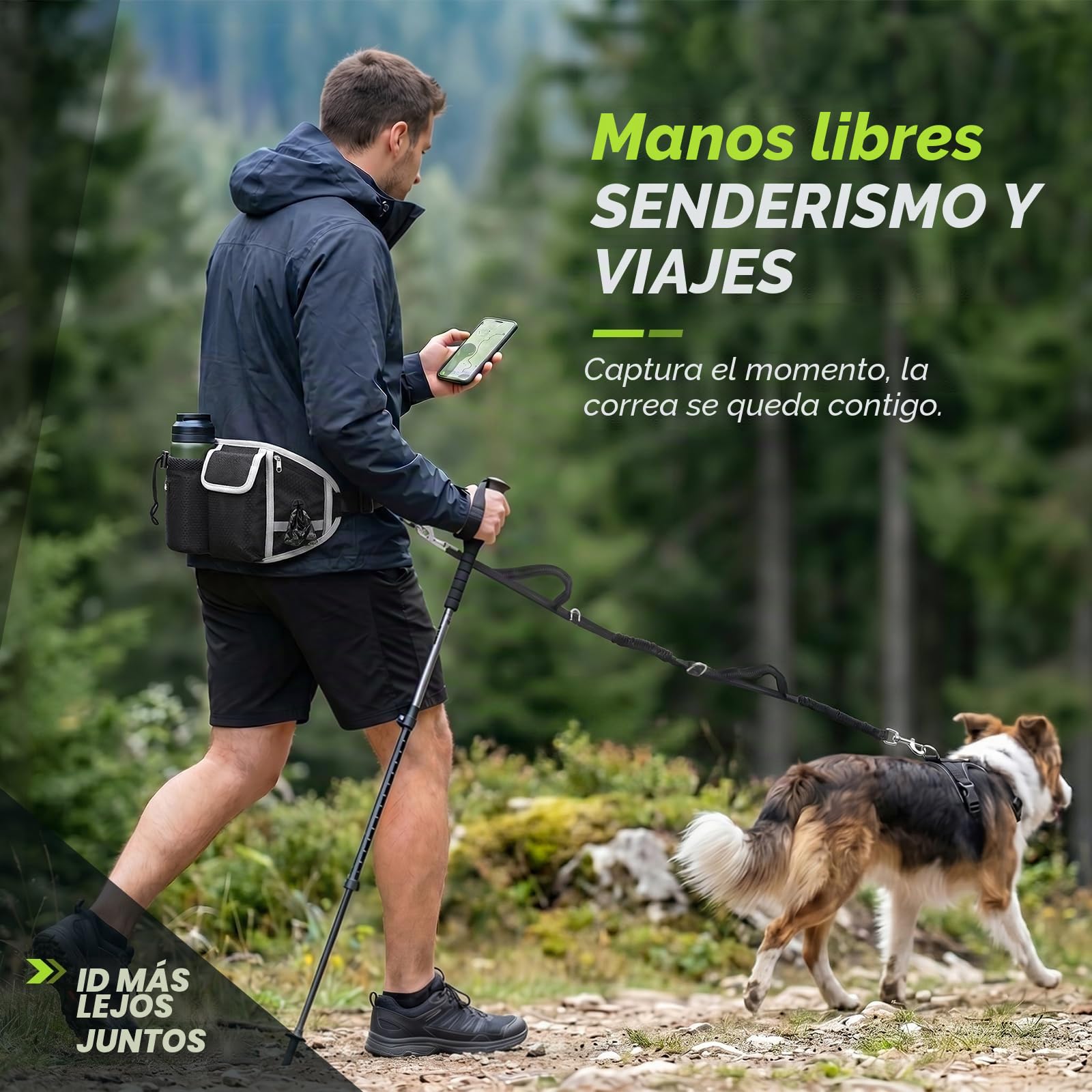 Pecute Correa para Perro Manos Libres para Perros hasta 50 kg de absorción de Choque, cómoda, Costura Reflectante, Ideal para Correr, Correr y Caminar