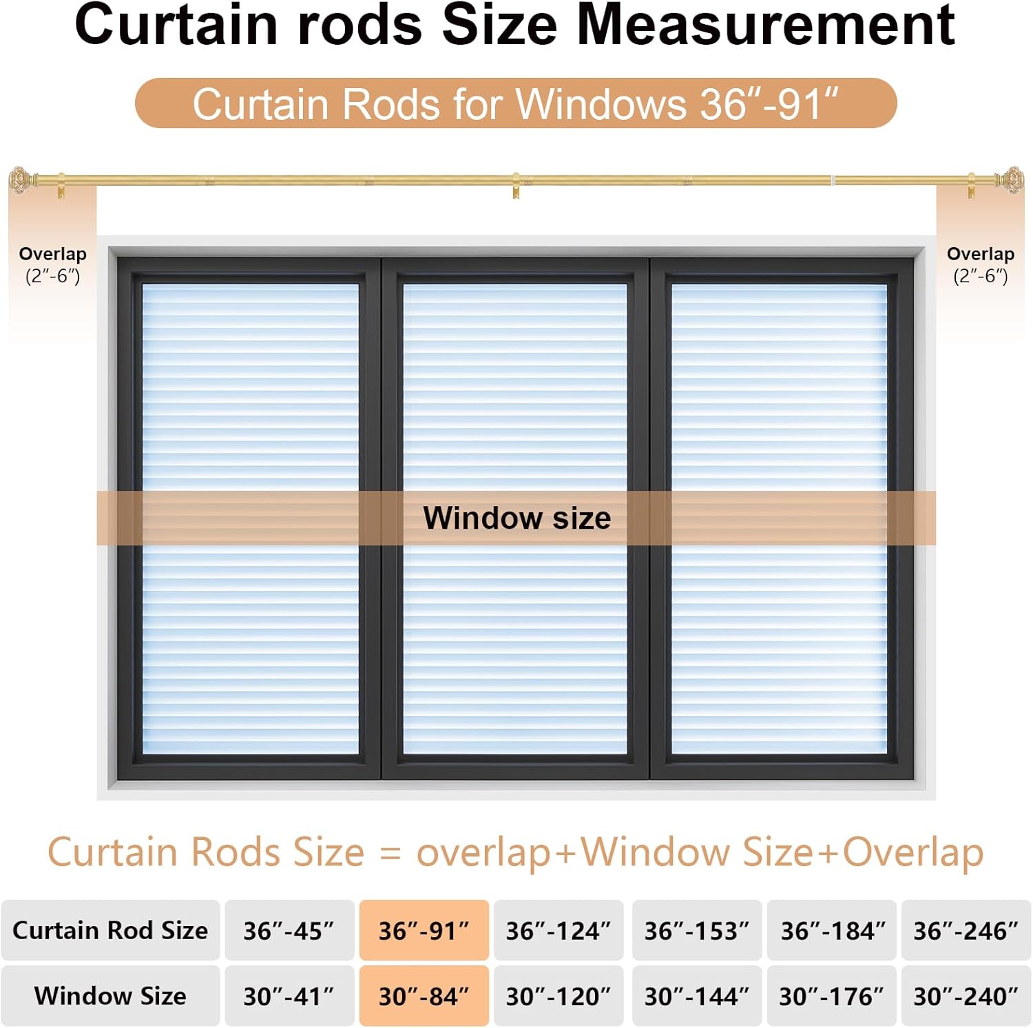Gold Curtain Rods for Windows 48 to 84 Inch, Decorative Vintage Crystal 1'' Diameter Curtain Rod with Gold Foil Finials, Adjustable Heavy Duty Easy Install Drapery Pole Set for Farmhouse, Bedroom