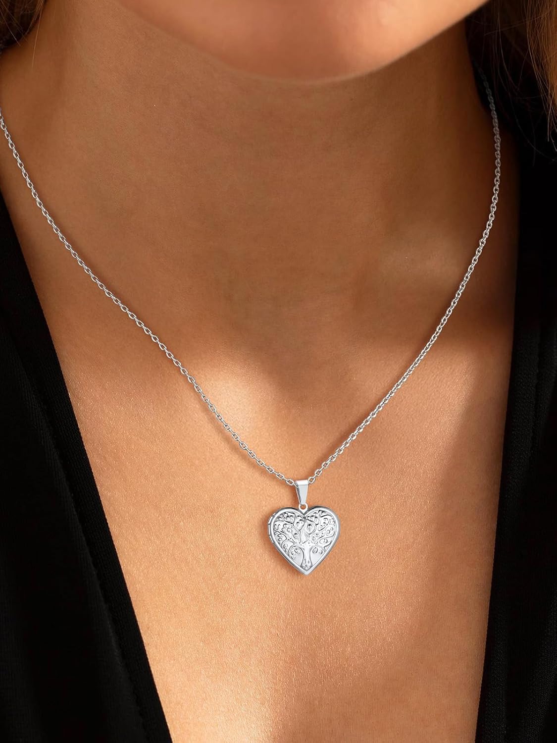U7 Women Locket Necklace, Heart Photo Lockets Hold Picture, Gift Box Packed image 2