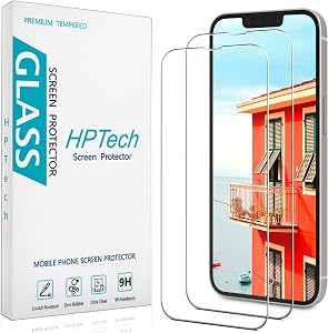 [2 Pack] HPTech Screen Protector for iPhone 13/13 Pro 6.1-Inch Tempered Glass, Anti-Scratch, Bubble Free