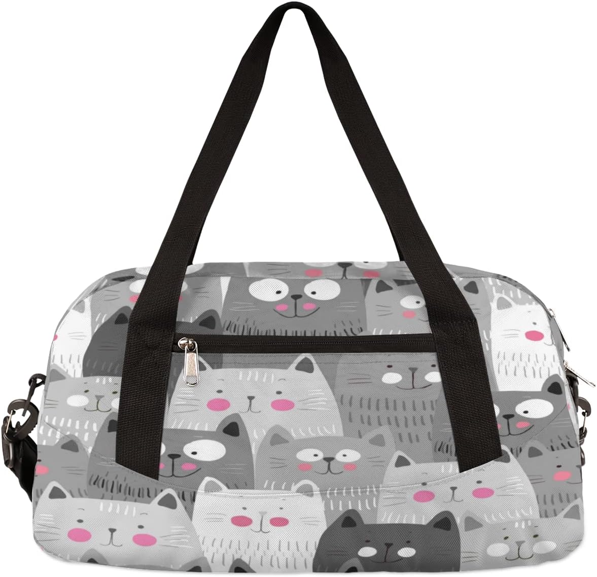 Cute Grey Cats Kids Duffel Bag for Boys Girls Sports/Dance/Travel, Lovely Animal Print Sport Gym Bag Personalized School Practice Organizer Carry-On Weekender Bag