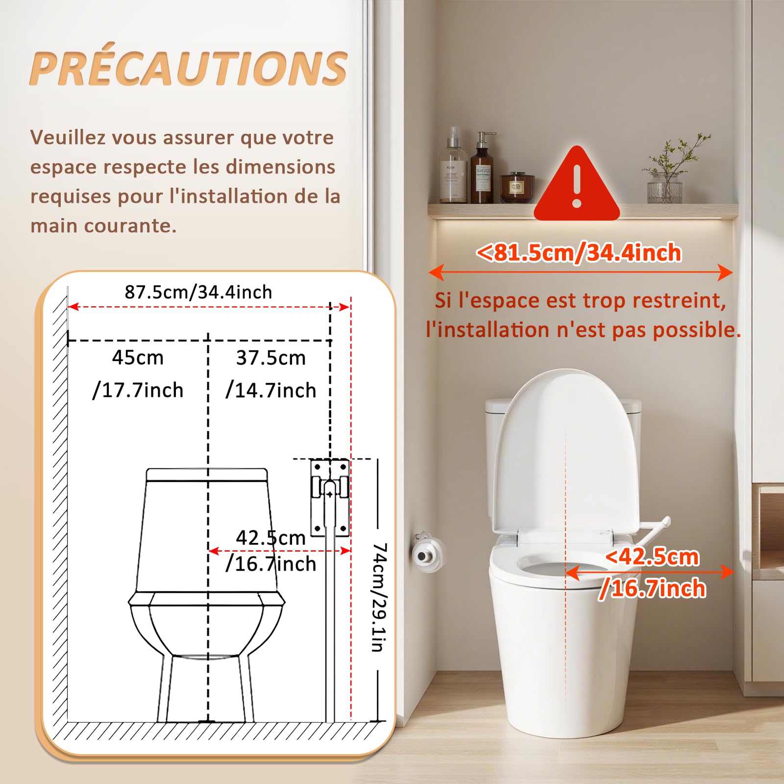 YUCHENGTECH Barre D'appui WC Rabattable Blanc 70cm Supporte 150kg | Barre de WC Pour Handicapés Barre de Maintien Toilette Inox pour Handicapées, Personnes âgées et Enceintes
