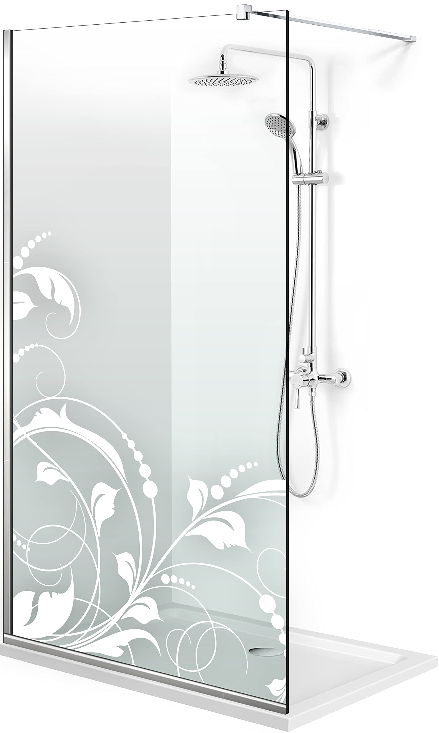 Aqua Roy INOX, Modell LA Vie White, Größe 100 cm ab 70/80/90/100/110/120, Walk in Duschwand Duschabtrennung 8 mm Klarglas mit NANO-beschichtetem sandgestrahltem Muster (100x195 cm)