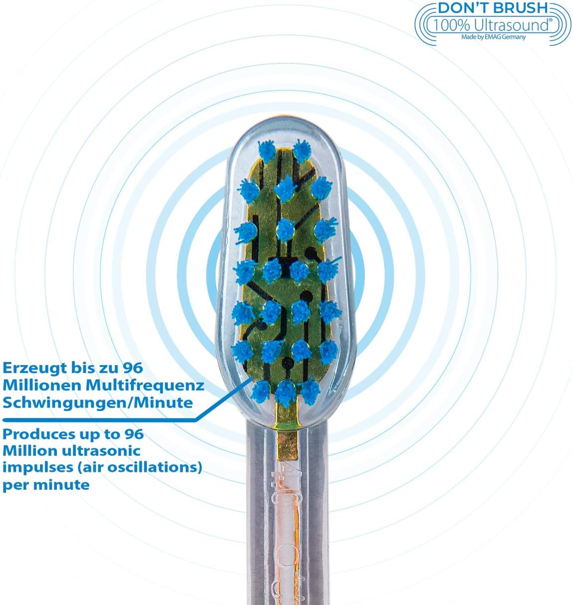 Emmi-dent Platinum 4-Pin Wave Bristle-Head Attachments - Electric Toothbrush Replacement Heads. Cleans with Ultrasound Waves. (Wave 4 Pack)