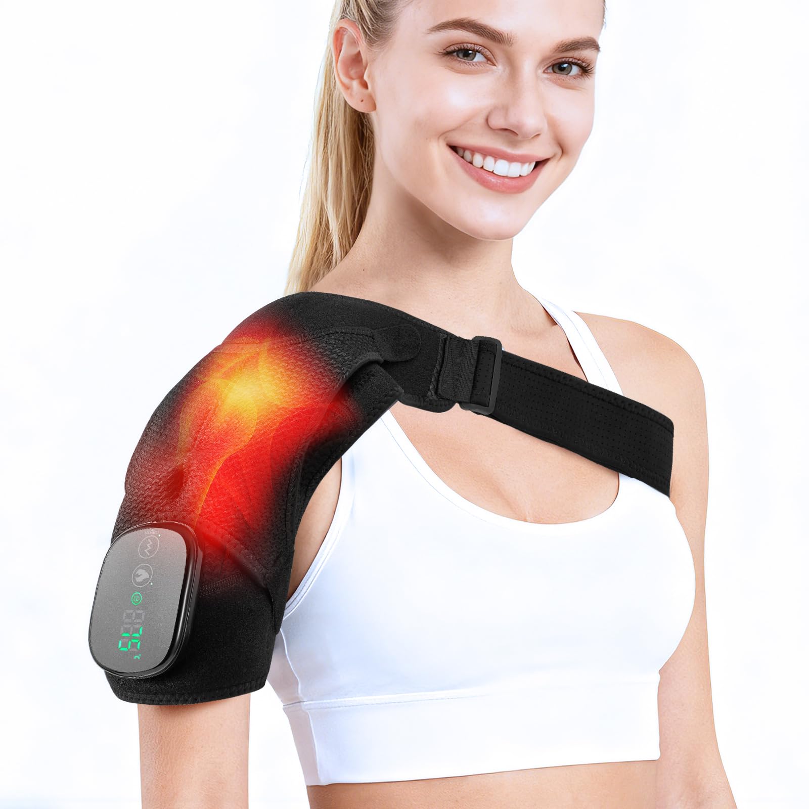 Akku Schultermassagegerät, Schulterwärmer 40–75 °C, 5000-mAh-Akku, Touchscreen-Steuerung