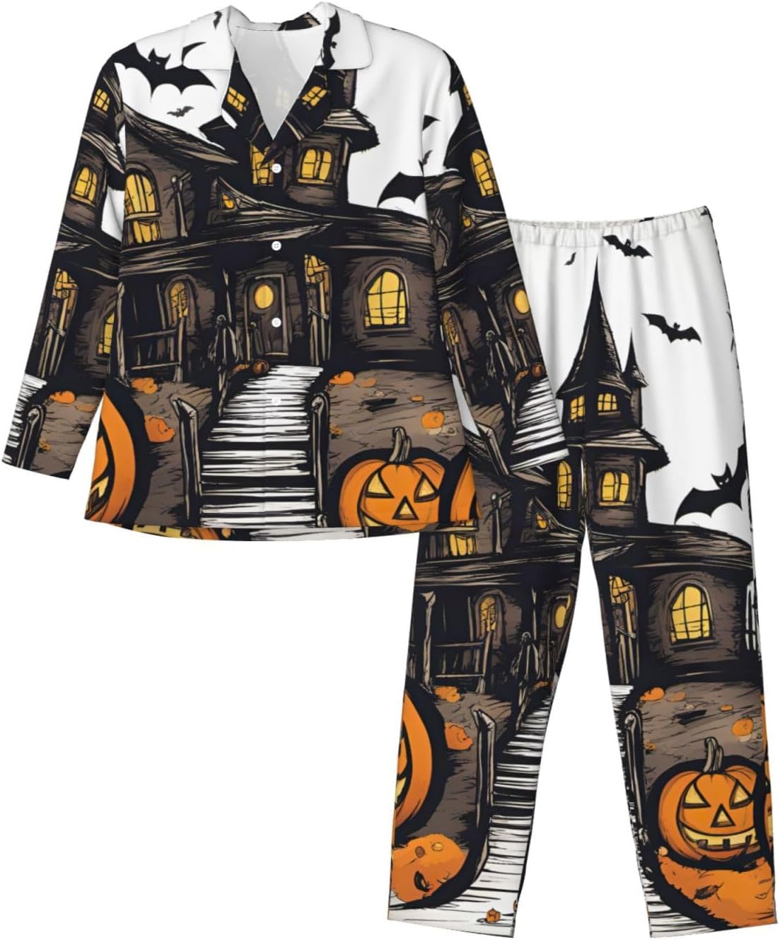 Happy-Halloween-Vector Print Luxurious Mens Pajamas Set,Breathable Pajamas Set,Perfect For Lounging Bed,Sofa