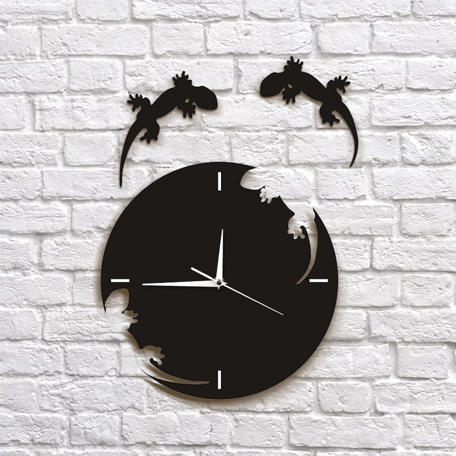 Orologio da Parete Gechi Fuga Dall'orologio da Parete Design Moderno Salamandra Geco Lucertola Orologio da Parete Animale Silhouette Rettile Home Decor