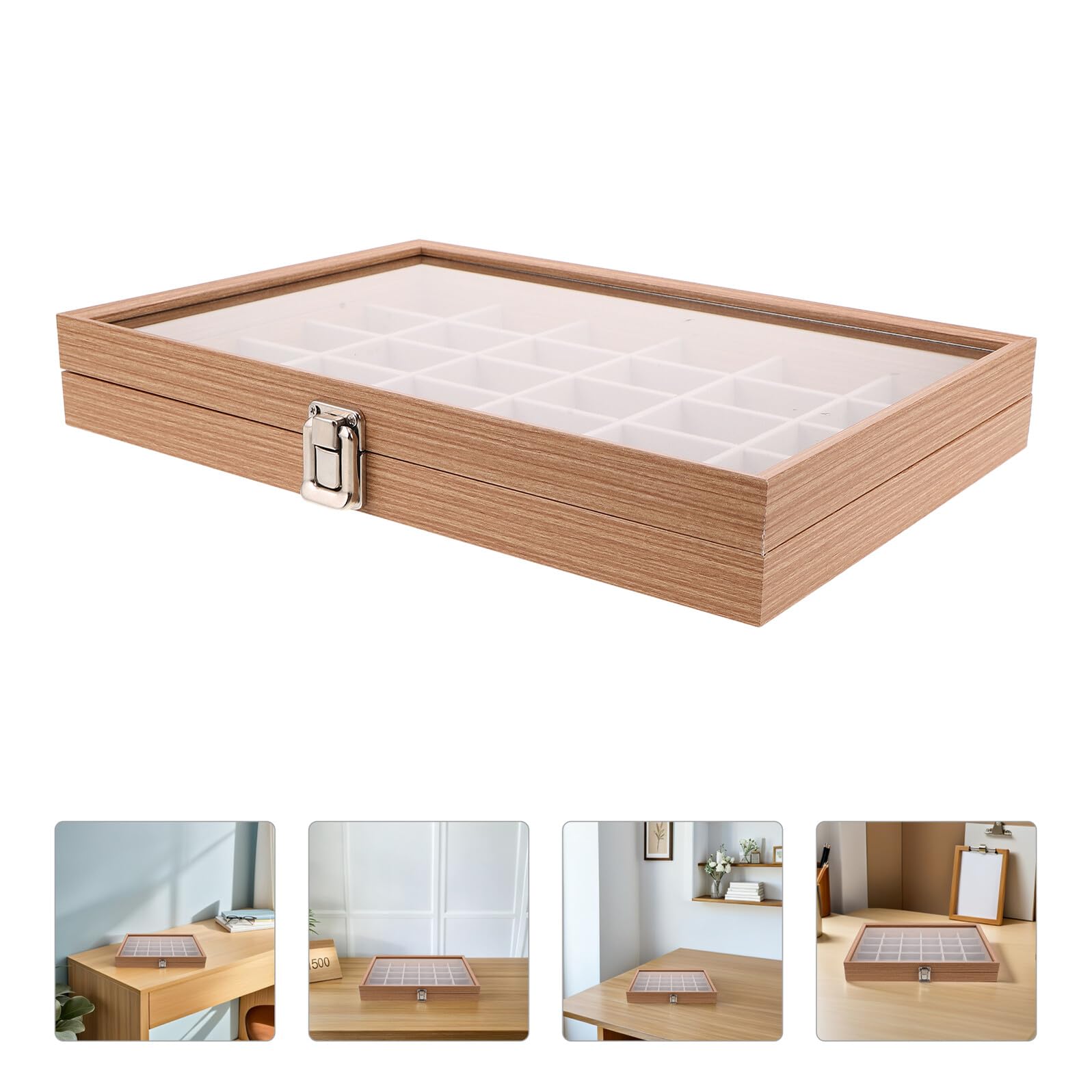 PRETYZOOM Vitrine für Steinsammler Holzbox mit 30 Fächern Transparenter Klappdeckel Organizer zur Mineralischen Aufbewahrung für Zuhause und Schule