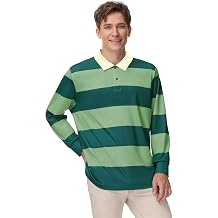 Arvilhill Mens Classic Halloween Costume Funny Green Striped Polo Shirt | Long Sleeve Playful Top Outfit, Nostalgic Character Style, Loose Fit for Cosplay Themed Parties
