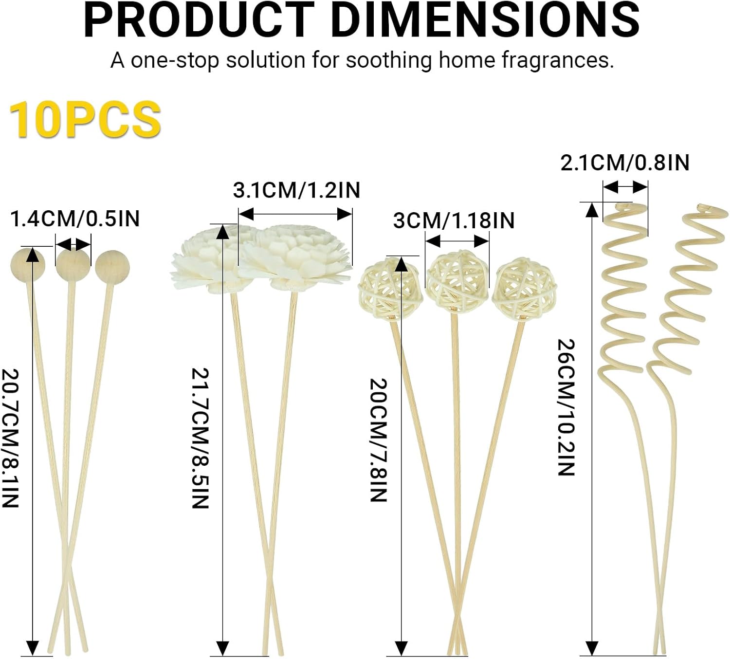 10Pcs 10Inch Natural Rattan Reed Diffuser Sticks with Flower