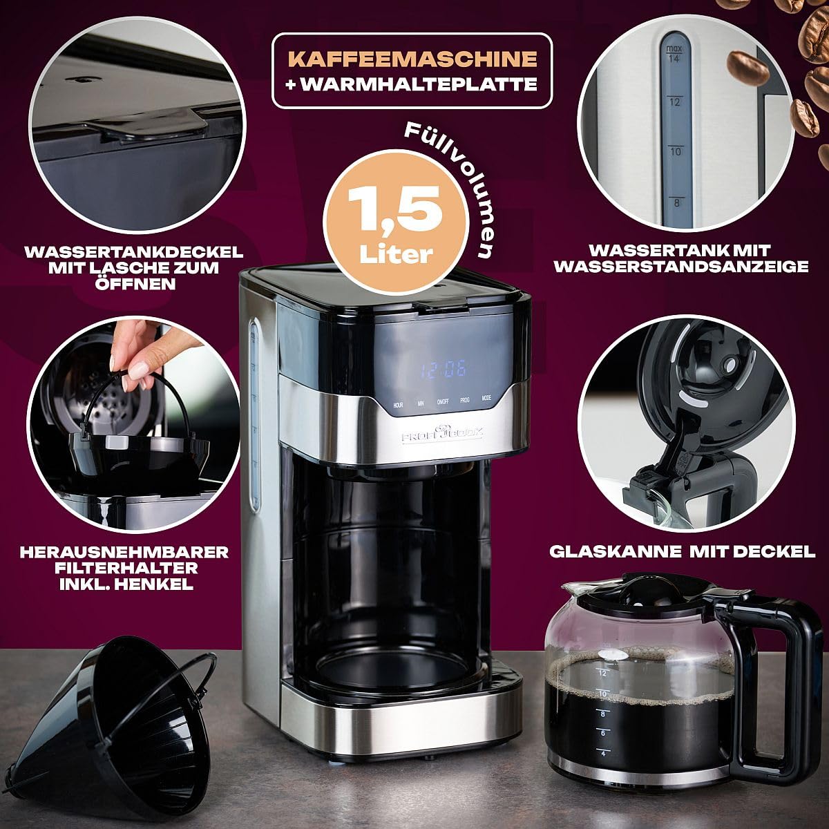 ProfiCook Coffee Maker for 12-14 Cups Coffee