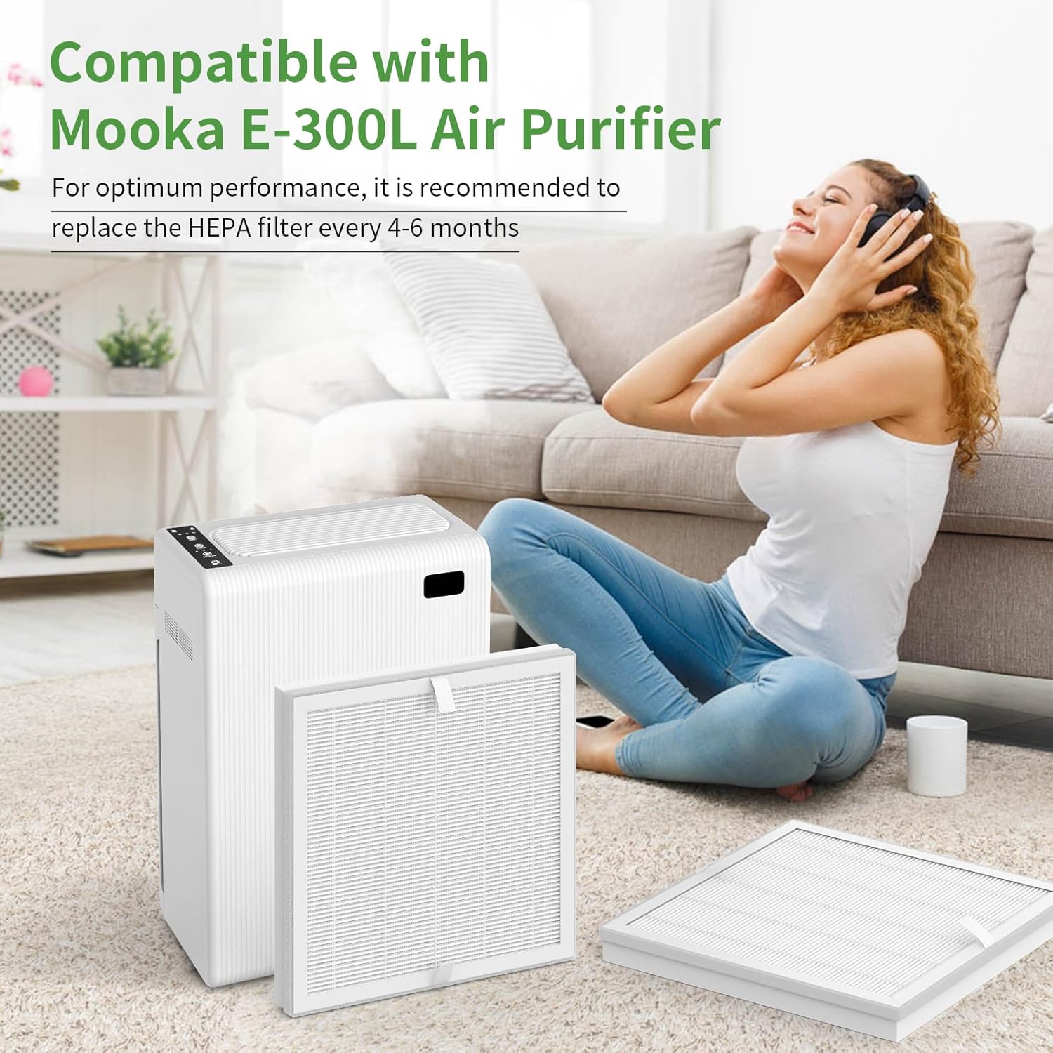 E-300L Replacement Filter Compatible with MOOKA E-300L Air Purifier, 3-in-1 Filtration System, 2 Pack - Image 2