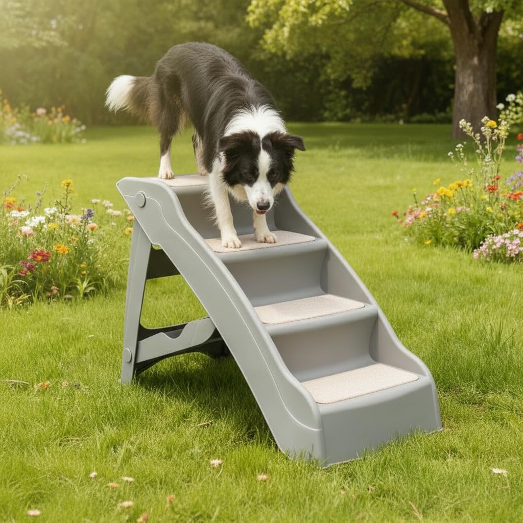 per Animali Domestici con Gradini Rivestimento in Tessuto Antiscivolo con Imbottitura Telaio Leggero Richiudibile in Polipropilene Adatta per Cani, Grigio, Rinforzato e ispessito
