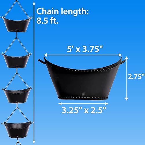 Miniatura 7 de Cadena de lluvia para copa de barco de 8.5 pies, hierro recubierto de polvo negro, elegantes cadenas de lluvia para canaletas