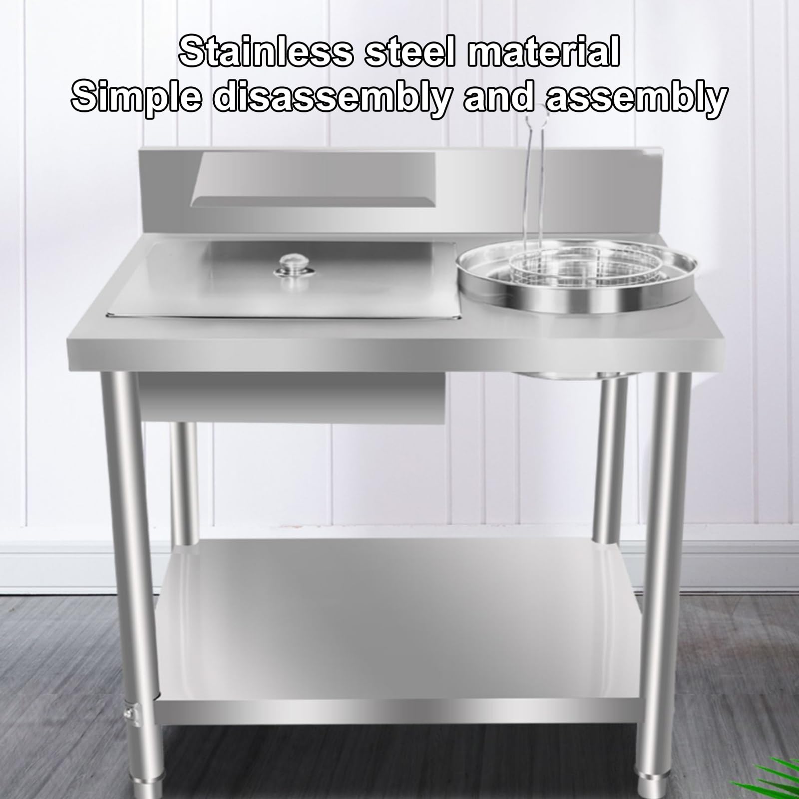 Comercial inless - Mesa de preparación de pollo frito y patatas fritas para restaurantes, hogares, hoteles - Incluye contenedor y cesta (tamaño: 100 x 70 x 93 cm)