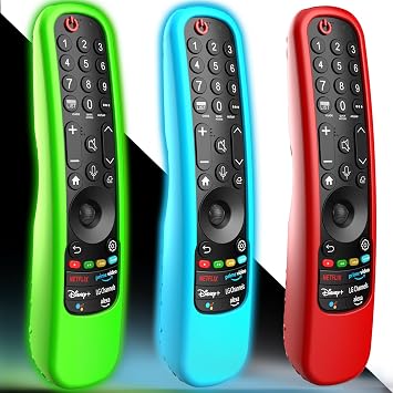 3Pack Case Cover for LG Magic Remote 2021-2024, Silicone Skin Sleeve for LG Smart TV Remote Control MR24GN MR23GA MR22GA AN-MR21GA Glow in The Dark Blue Green Red