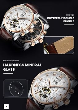 Men's Self-Wind Tourbillon Mechanical Watches Water Resistant Automatic Skeleton Wristwatches