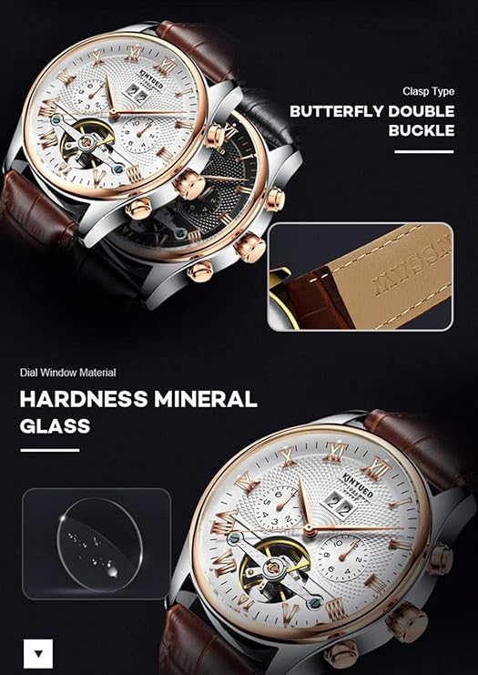 Men's Self-Wind Tourbillon Mechanical Watches Water Resistant Automatic Skeleton Wristwatches