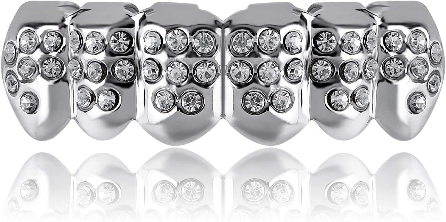 18K Gold and Silver Plated Iced Out CZ Diamond Top and Bottom Grills for Your Teeth Men Women Hip Hop Jewelry
