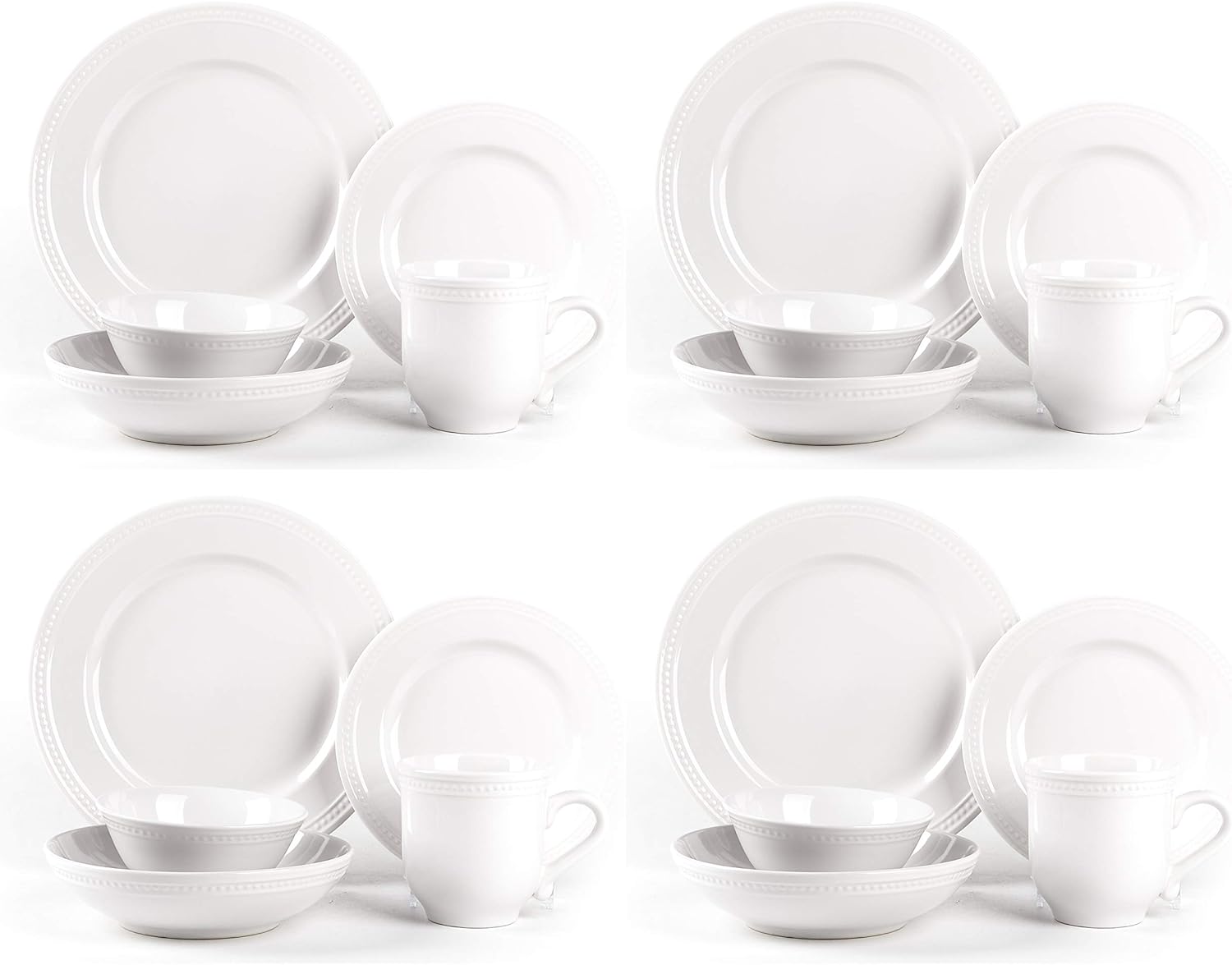  | HomeVss, Pearl Dots Stoneware Dinnerware Set 20pc Set, White: Dinnerware Sets
