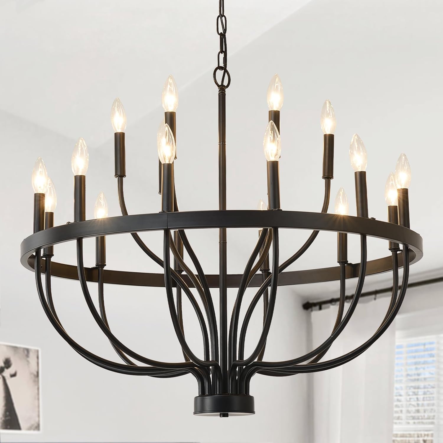 HHR 18-Light Farmhouse Foyer Chandelier Entryway High Ceiling 32 Inch, Modern Black Chandelier for Dining Room, Candle Light Fixtures for Bedroom Hallway Kitchen Living Room