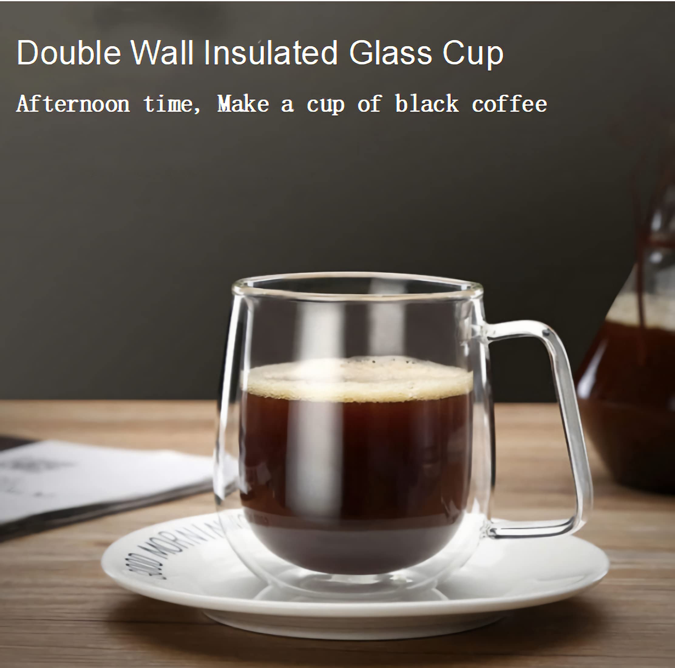 KNC Borosilicate Glass Coffee Mug with Handle,8 oz Double-wall Insulated Milk coffee Cup, Thick Expresso Coffee Cups For Americano, Latte, Espresso, Cappuccinos Beverage and Tea, Clear