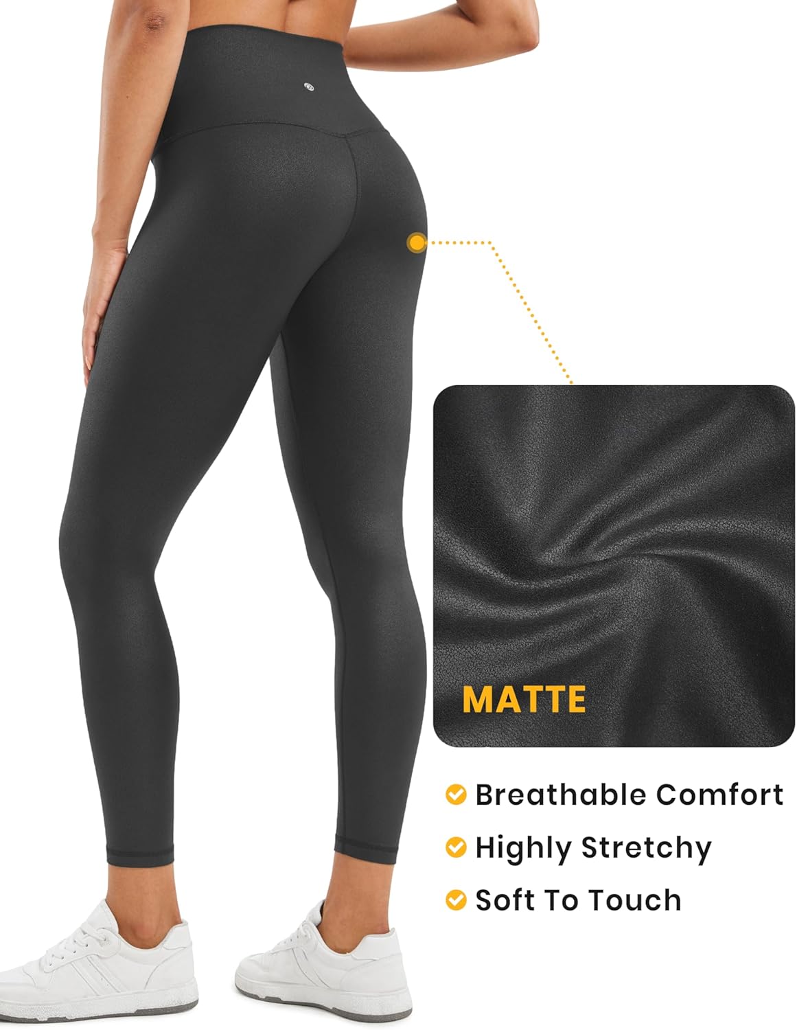 CRZ YOGA Matte Faux Leather Leggings 25" - Butterluxe High Waisted Stretch Ankle Leather Pants for Women Pleather Tights - Image 5