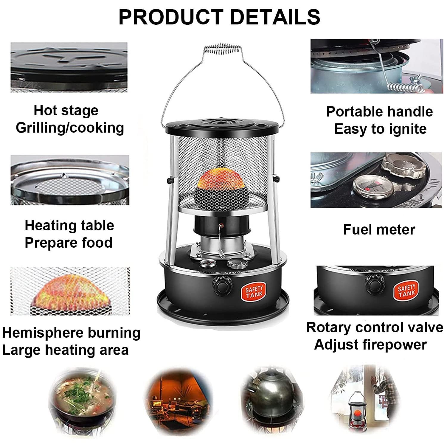 Petroleumheizung Für Innenräume, 4.5 L Petroleumofen Camping, Heizung Ohne Strom, 360 ° Mobile Heizung, Für Zeltheizung, Eisfischen, Kochen, Garten, Mit Umfallschutz
