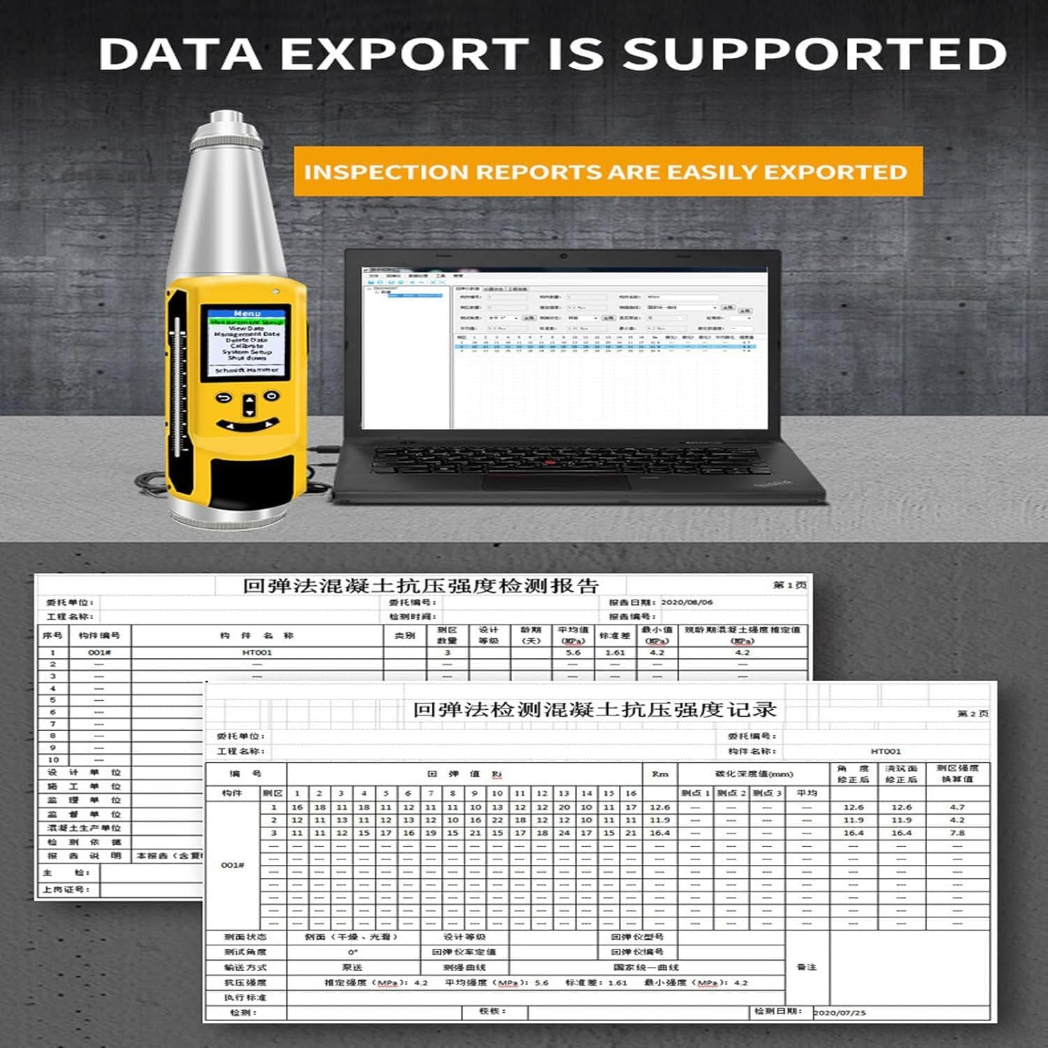 Portable Concrete Rebound Hammer, Automatic Resiliometer with Wireless Printing & Voice Broadcast, for Wall & Road Strength Testing 10-60 MPa